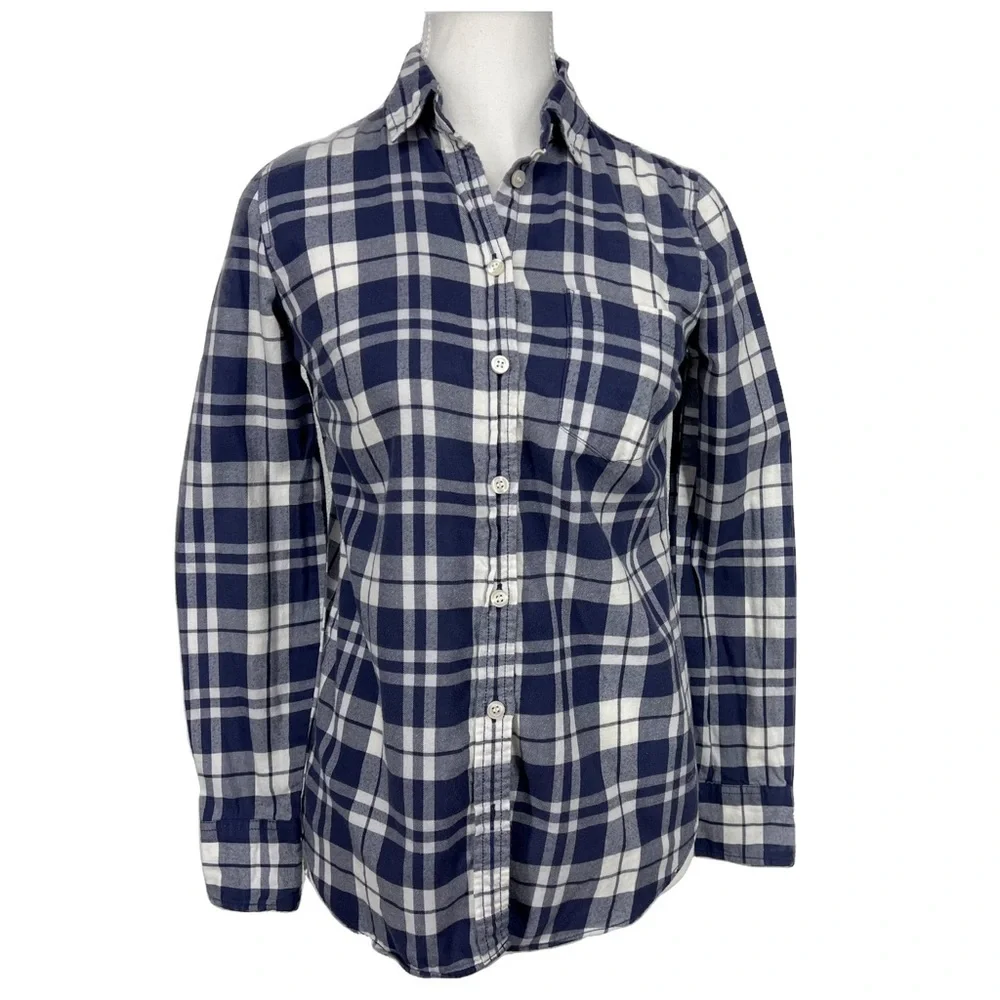 J.Crew‎ Mercantile Women's Blue Plaid Button Down Flannel  Shirt Size XXS